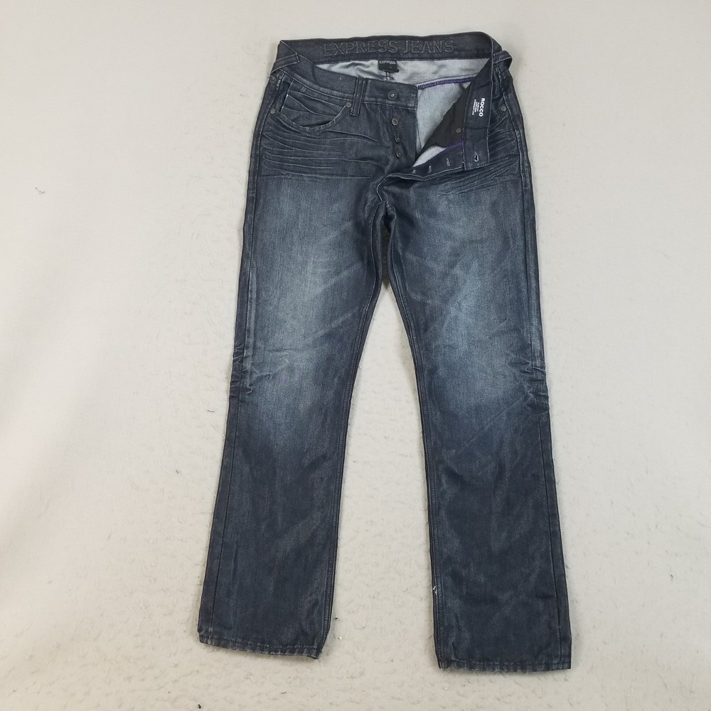 Express Jeans Mens 32x32 Blue Rocco Slim Fit Low Rise Straight Leg Button Fly